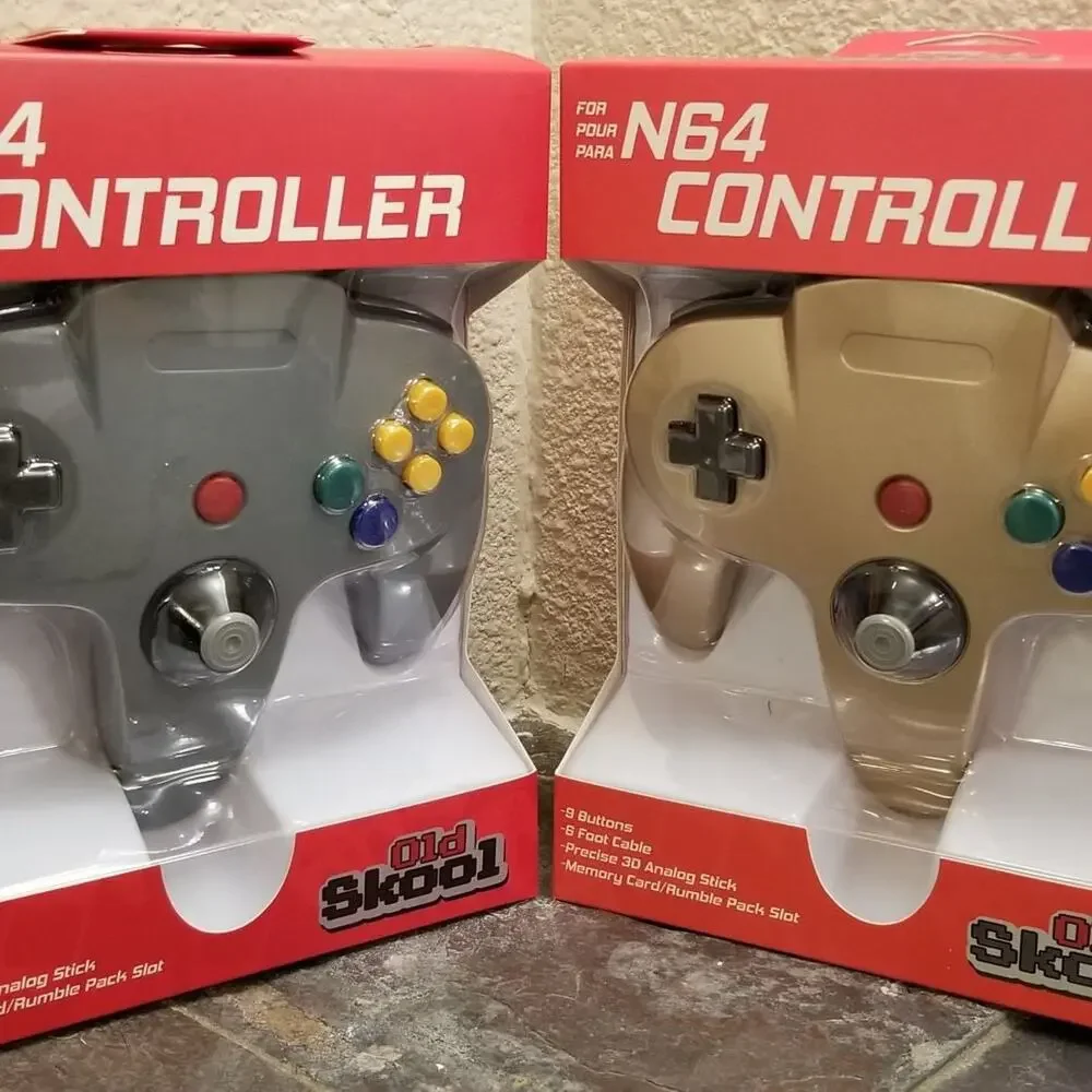 2 N64 Controllers - Grey & Gold (NEW) - Nintendo - Nintendo64 - Old Skool